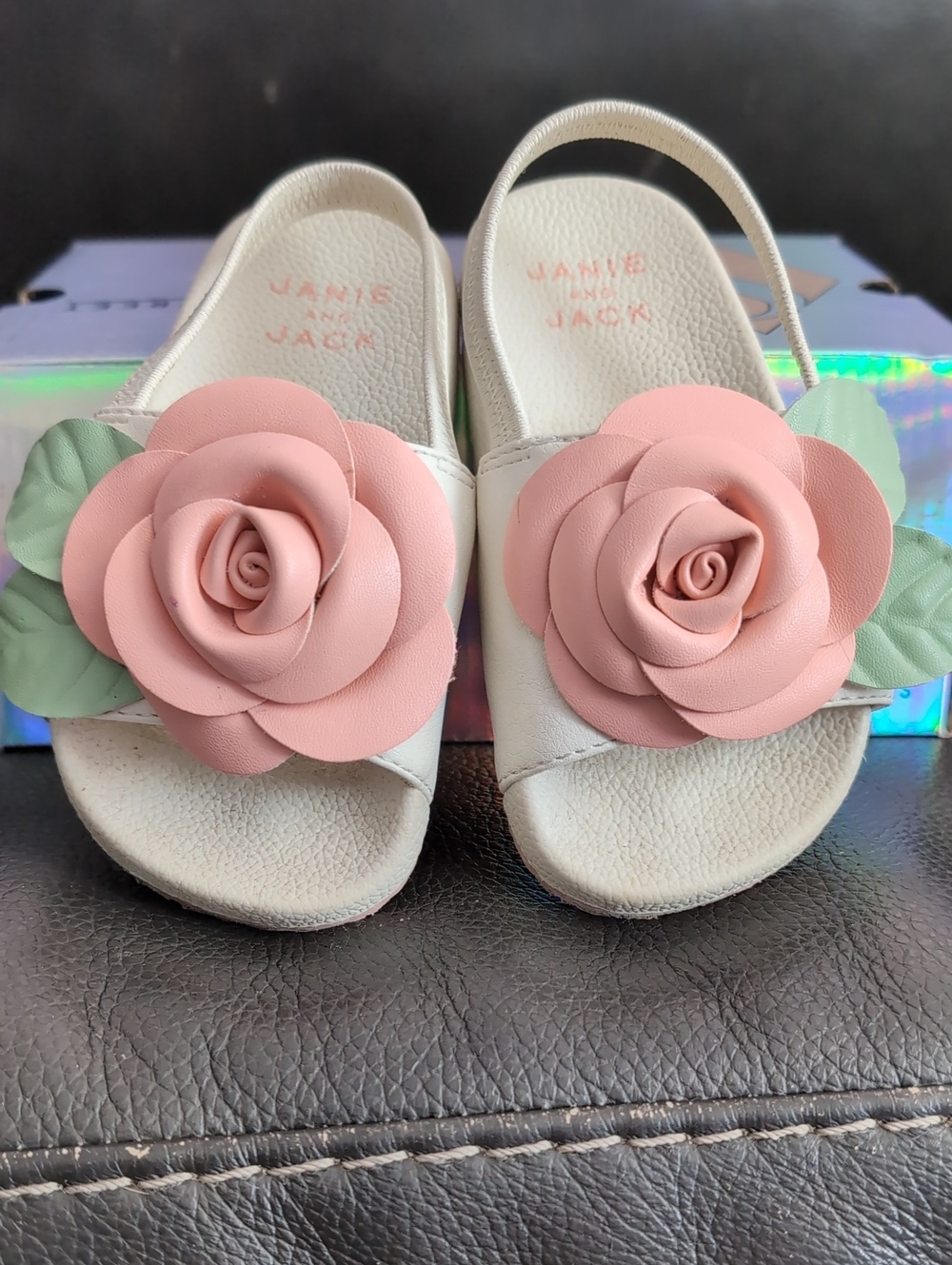 Kids Todddler Shoes Janie and Jack White Sandals with Pink Rose